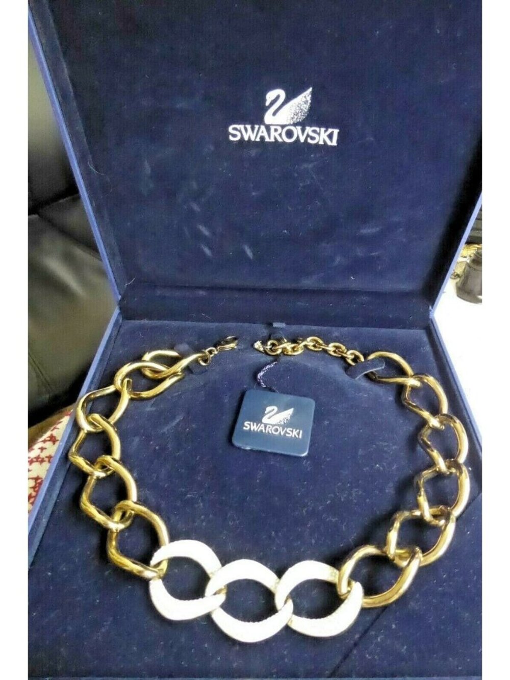 Retired Swarovski Donatella Gold Chunky Chain Necklace | Pavé Crystal NIB